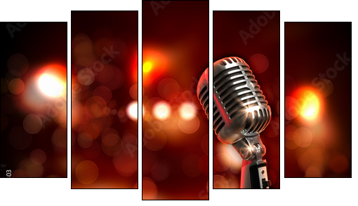 audio microphone retro style  - Obraz pięcioczęściowy, Pentaptyk