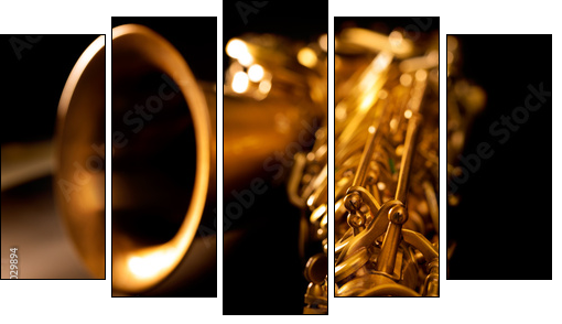 Tenor sax golden saxophone macro selective focus  - Obraz pięcioczęściowy, Pentaptyk