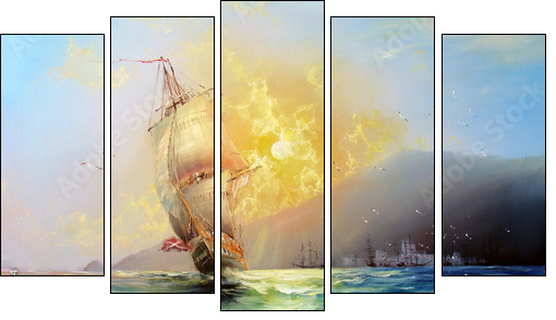 Seascape Harbor  - Obraz pięcioczęściowy, Pentaptyk