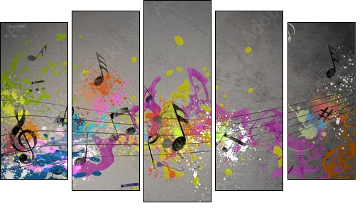 Musical grunge background  - Obraz pięcioczęściowy, Pentaptyk