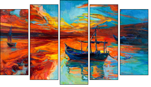 Boats  - Obraz pięcioczęściowy, Pentaptyk
