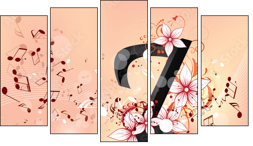 Abstract design background with colourful music notes  - Obraz pięcioczęściowy, Pentaptyk