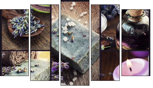 Lavender dayspa collage  - Obraz pięcioczęściowy, Pentaptyk