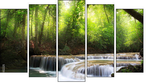 Deep forest waterfall  - Obraz pięcioczęściowy, Pentaptyk