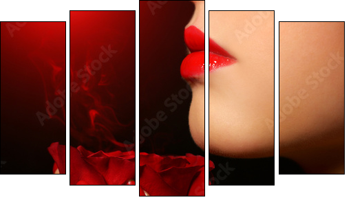 girl with red rose  - Obraz pięcioczęściowy, Pentaptyk