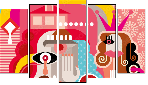 Woman and Man vector illustration - Obraz pięcioczęściowy, Pentaptyk