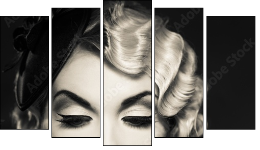 Monochrome picture of elegant blond retro woman   - Obraz pięcioczęściowy, Pentaptyk