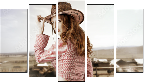 Woman wearing cowboy hat  - Obraz pięcioczęściowy, Pentaptyk