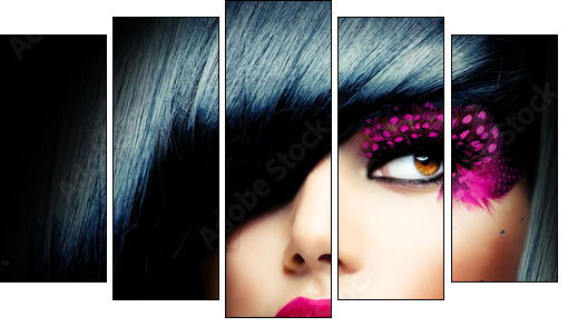 Fashion Brunette Model Portrait. Hairstyle  - Obraz pięcioczęściowy, Pentaptyk