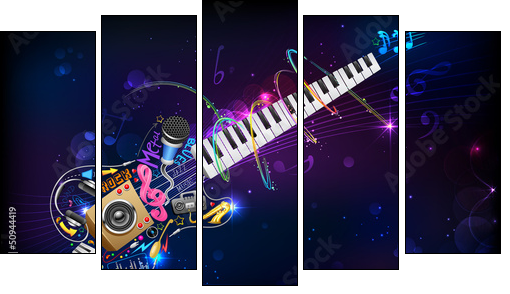 Music Background  - Obraz pięcioczęściowy, Pentaptyk