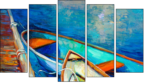 Boats and pier  - Obraz pięcioczęściowy, Pentaptyk