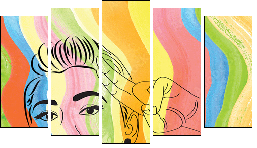 vintage pop art girl  - Obraz pięcioczęściowy, Pentaptyk