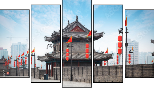 ancient tower on city wall in Xi'an  - Obraz pięcioczęściowy, Pentaptyk
