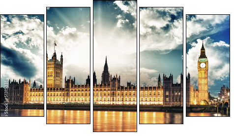 Big Ben and House of Parliament at River Thames International La  - Obraz pięcioczęściowy, Pentaptyk