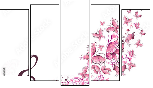 Musical notes with butterflies  - Obraz pięcioczęściowy, Pentaptyk