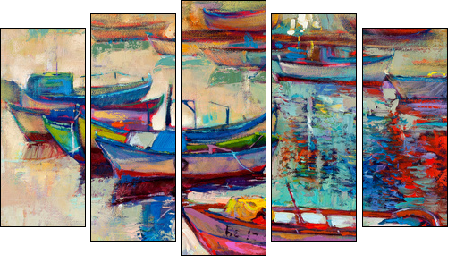 Boats and ocean  - Obraz pięcioczęściowy, Pentaptyk