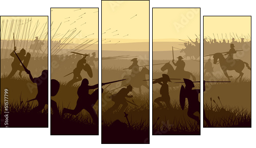 Abstract illustration of medieval battle.  - Obraz pięcioczęściowy, Pentaptyk