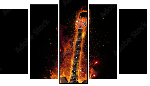 E Gitarre unter Feuer  - Obraz pięcioczęściowy, Pentaptyk