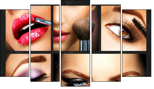 Makeup Collage. Professional Make-up Details. Makeover  - Obraz pięcioczęściowy, Pentaptyk