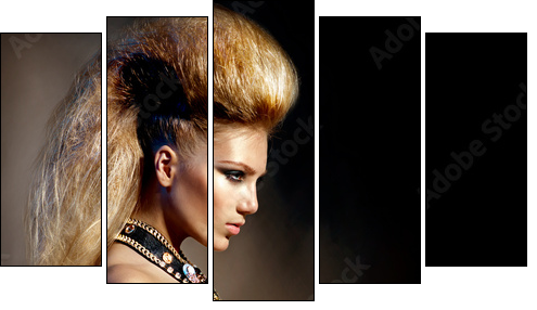 Fashion Rocker Style Model Girl Portrait. Hairstyle  - Obraz pięcioczęściowy, Pentaptyk