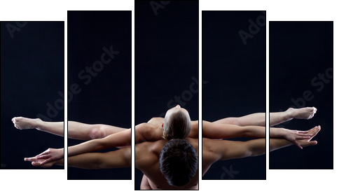 Image of two naked acrobats showing trick  - Obraz pięcioczęściowy, Pentaptyk
