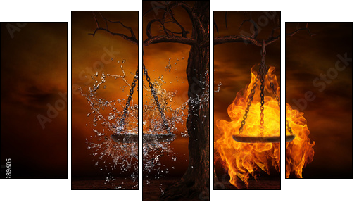 Balance between fire and water  - Obraz pięcioczęściowy, Pentaptyk