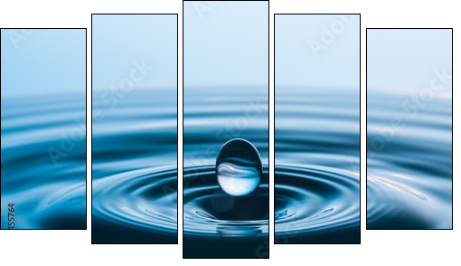 blue fall drop 37  - Obraz pięcioczęściowy, Pentaptyk