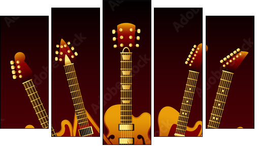 guitars in flames  - Obraz pięcioczęściowy, Pentaptyk
