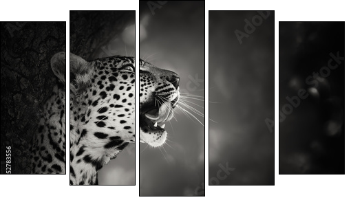 Leopard portrait  - Obraz pięcioczęściowy, Pentaptyk