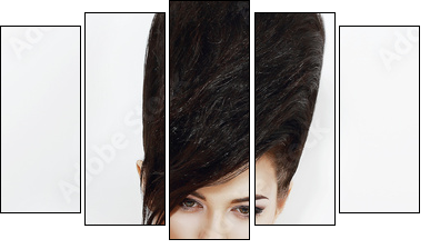 Updo Hair. Woman with Trendy Hairstyle with Diamond Earrings  - Obraz pięcioczęściowy, Pentaptyk