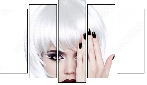 Vogue Style Woman. Fashion Beauty Woman Portrait with White Shor  - Obraz pięcioczęściowy, Pentaptyk