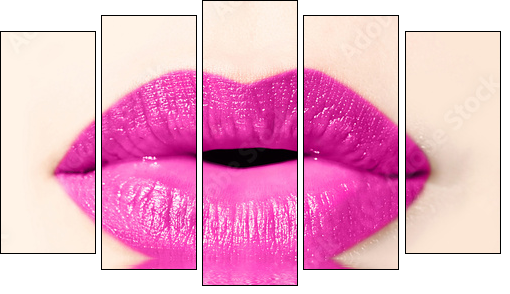Bouche de femme rose, reflet  - Obraz pięcioczęściowy, Pentaptyk