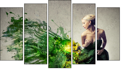 attractive blonde woman  - Obraz pięcioczęściowy, Pentaptyk