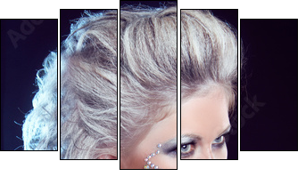 Hairstyle. Fashion Beauty Girl. Punk Style Woman with strasses o  - Obraz pięcioczęściowy, Pentaptyk