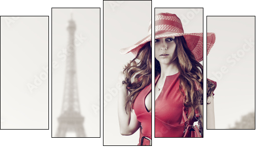 Young beautiful woman in Paris, France  - Obraz pięcioczęściowy, Pentaptyk