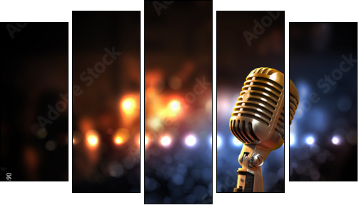 audio microphone retro style  - Obraz pięcioczęściowy, Pentaptyk