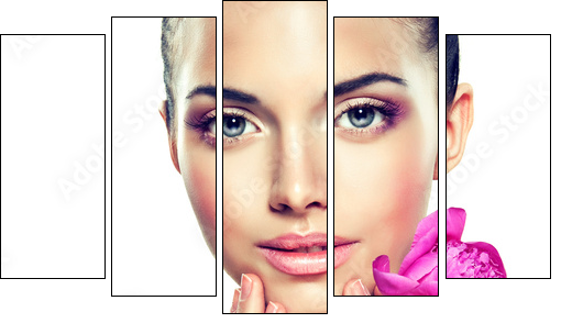 Beauty Portrait. Beautiful Spa Woman Touching her Face  - Obraz pięcioczęściowy, Pentaptyk