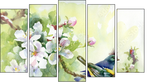 Painting collection Birds of spring  - Obraz pięcioczęściowy, Pentaptyk