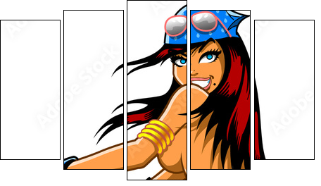 Sexy Squatting Biker Girl  - Obraz pięcioczęściowy, Pentaptyk