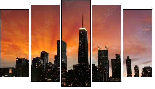 Wonderful Chicago Skyscrapers Silhouette at sunset  - Obraz pięcioczęściowy, Pentaptyk