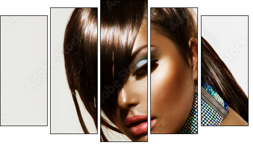 Fashion Beauty Girl. Stylish Haircut and Makeup  - Obraz pięcioczęściowy, Pentaptyk