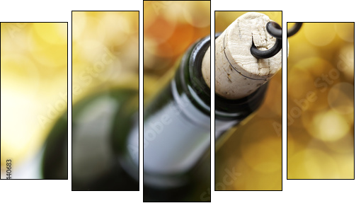 Cork screw and wine bottle  - Obraz pięcioczęściowy, Pentaptyk