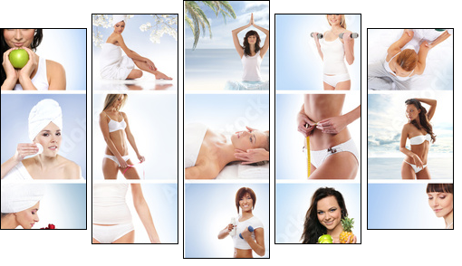 A collage of young women relaxing on spa procedures  - Obraz pięcioczęściowy, Pentaptyk
