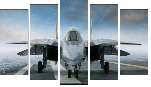 F-14 jet fighter on an aircraft carrier deck viewed from front  - Obraz pięcioczęściowy, Pentaptyk
