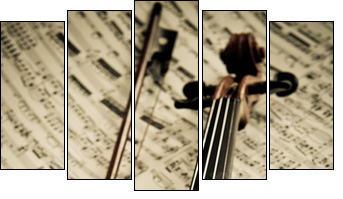Geige mit Bogen und Notenblatt  - Obraz pięcioczęściowy, Pentaptyk
