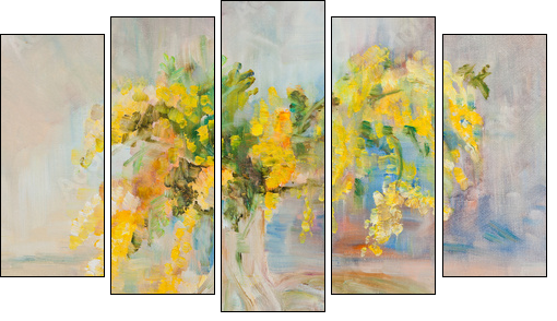 Mimosa bouquet  - Obraz pięcioczęściowy, Pentaptyk