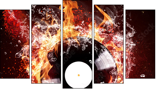 burning vinyl disc  - Obraz pięcioczęściowy, Pentaptyk