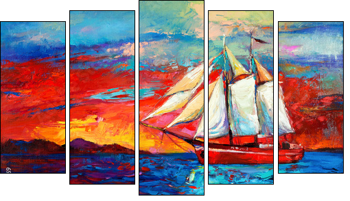 Sail ship  - Obraz pięcioczęściowy, Pentaptyk