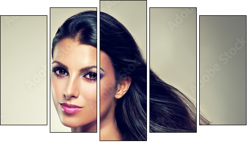 Beautiful brunette with long hair flying  - Obraz pięcioczęściowy, Pentaptyk