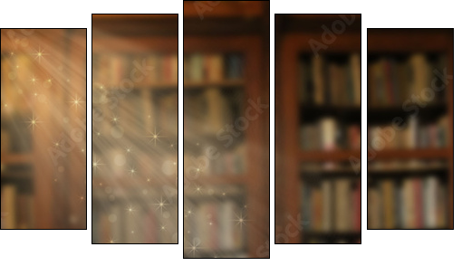  Opened magic book with magic light  - Obraz pięcioczęściowy, Pentaptyk